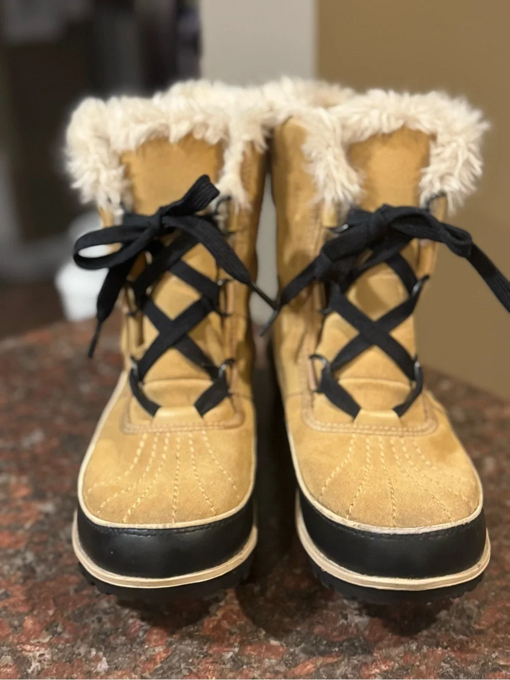 Sorel Children’s Tan and Black Faux-Fur Winter Boots
